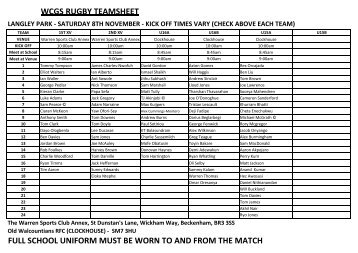 Langley Park School Team Sheet - WCGS Sport