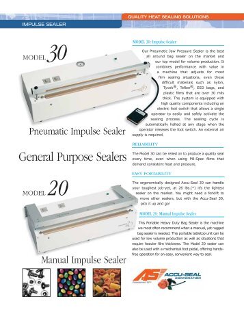 Accu-Seal Model 30 Bag Sealer spec sheet - West Coast Plastics