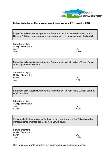 Vorlage Abstimmungen und Wahlen - Gemeinde Schwellbrunn