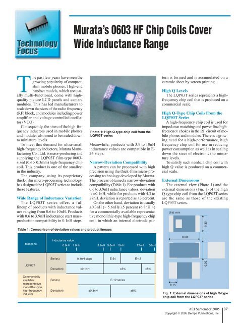 Murata's 0603 HF Chip Coils Cover Wide Inductance Range
