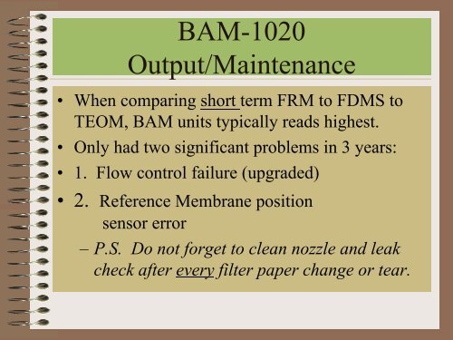 Lessons Learned on TEOM-FDMS Units, Met-One BAM ... - MARAMA