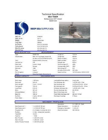 TECHNICAL SPECIFICATIONS Ships ... - Deep sea supply