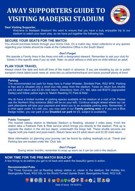 away supporters guide to visiting madejski stadium - Reading FC