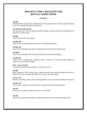 Housing Code Checklist for Rental Inspections - the Town of Dennis