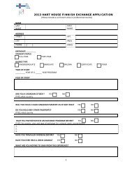 2013 HART HOUSE FINNISH EXCHANGE APPLICATION ( )
