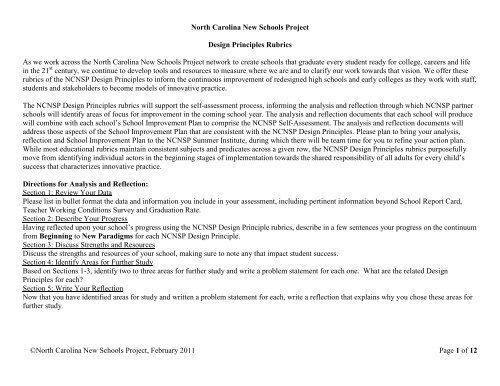 North Carolina New Schools Project Design Principles Rubrics