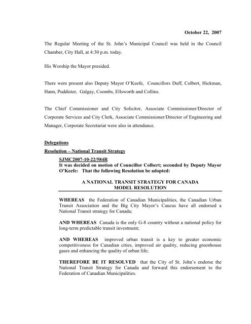 Council Minutes Monday, October 22, 2007 - City of St. John's