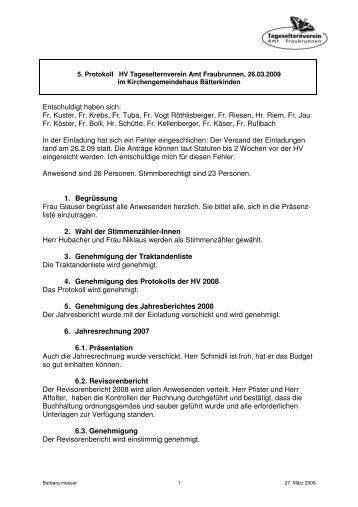 Protokoll HV 09 - Tageselternverein Region Fraubrunnen