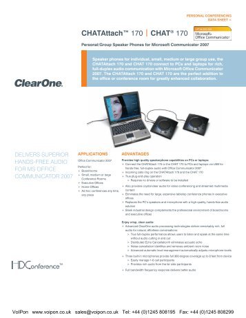 ClearOne Chat 170 Datasheet (PDF) - VoIPon Solutions