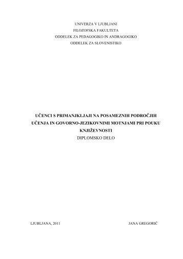 uÄenci s primanjkljaji na posameznih podroÄjih uÄenja in govorno ...