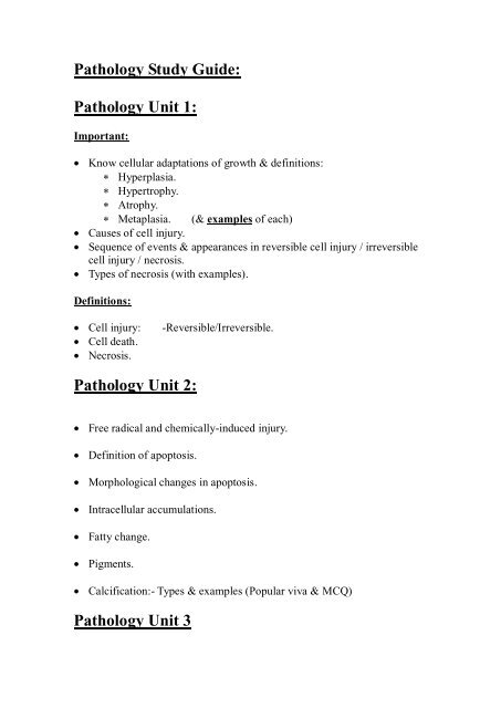 Pathology Study Guide: Pathology Unit 1: Pathology Unit 2 ... - HETI