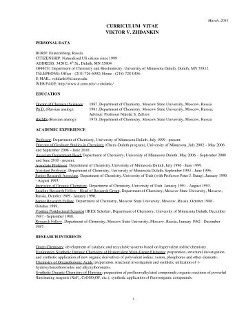 CURRICULUM VITAE VIKTOR V. ZHDANKIN