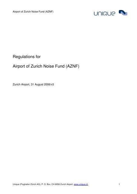 Regulations for Airport of Zurich Noise Fund (AZNF)