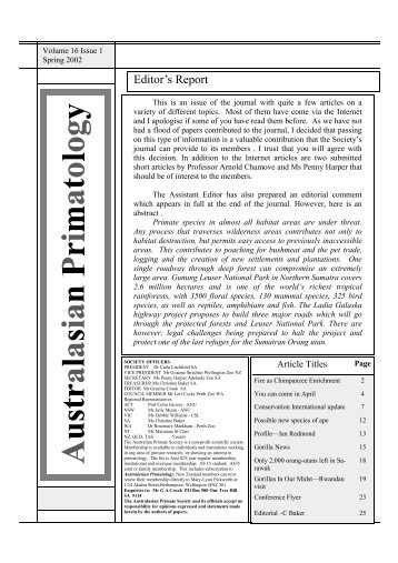 Australasian Primatology, v 16(1) - Primate Info Net