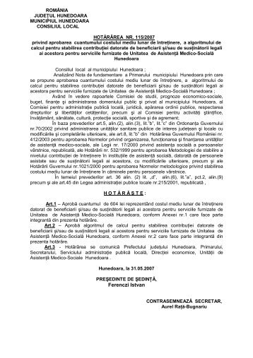 HCL 115 / 2007 - Primaria Municipiului Hunedoara