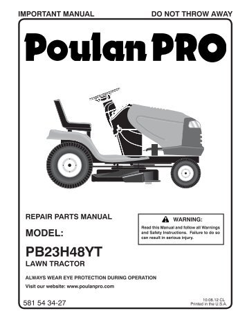 IPL, POULAN PRO, PB23H48YT, 96042012603, 2012-10, TRACTOR