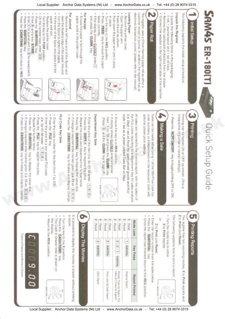 FREE Sam4s ER-180T Cash Register Quick Setup Guide