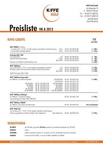 Preisliste VK A 2012 KONDITIONEN - Kiffe Golf GmbH