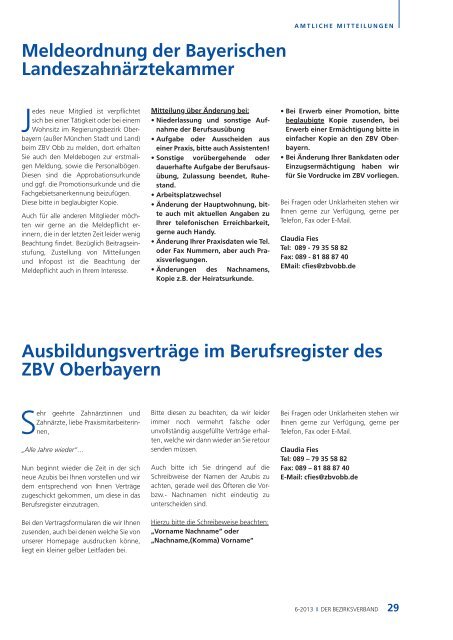 DER BEZIRKSVERBAND - Zahnärztlicher Bezirksverband Oberbayern