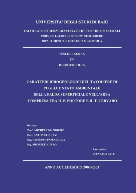 Tesi pubblicata - Geologi Puglia