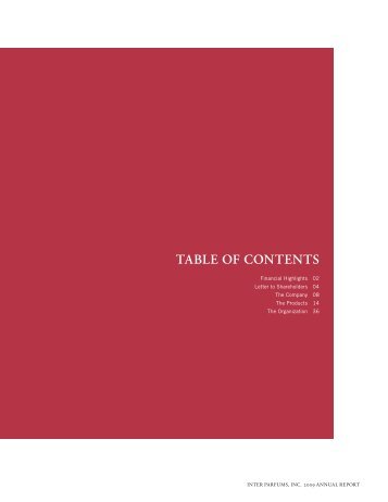 TABLE OF CONTENTS - INTER PARFUMS Inc.