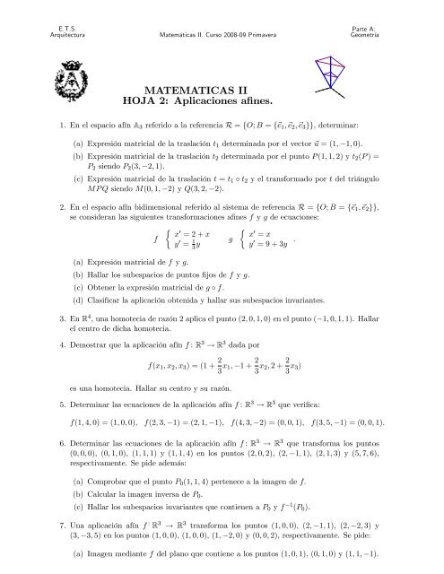 MATEMATICAS II HOJA 2: Aplicaciones afines.