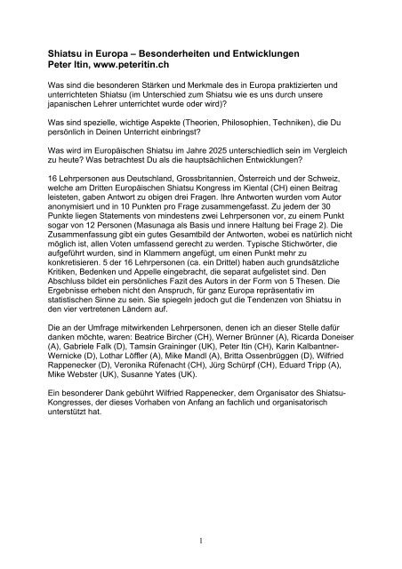 Shiatsu in Europa – Besonderheiten und Entwicklungen Peter Itin ...