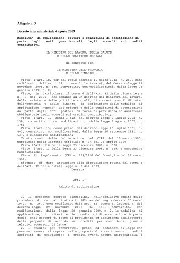 Allegato n. 3 Decreto interministeriale 4 agosto 2009 - Inps