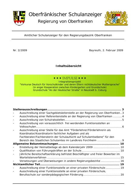 Oberfränkischer Schulanzeiger - Regierung von Oberfranken - Bayern