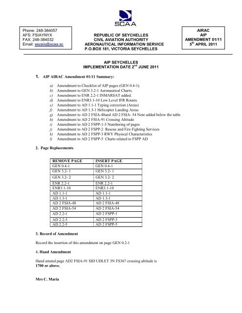 republic of seychelles civil aviation authority aeronautical ... - SCAA