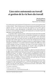 Lien entre autonomie au travail et gestion de la vie hors du travail