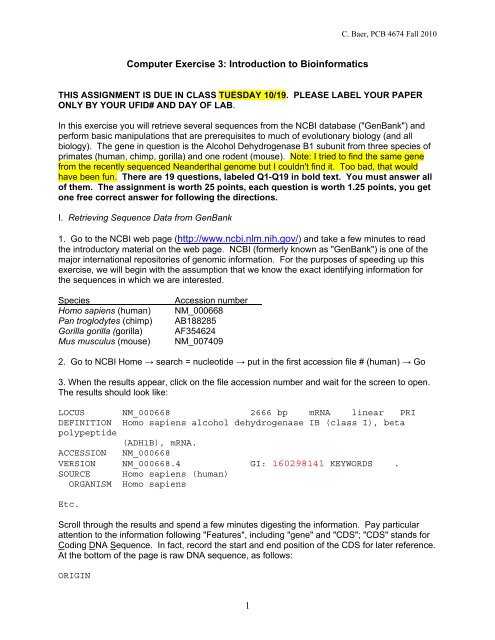 Computer Exercise 3: Introduction to Bioinformatics 1