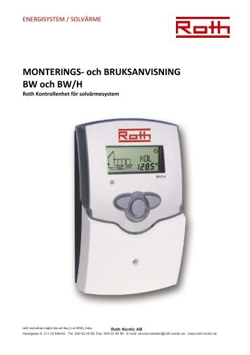 Kontrollenhet BW/H installationsanvisning - Roth Nordic AB