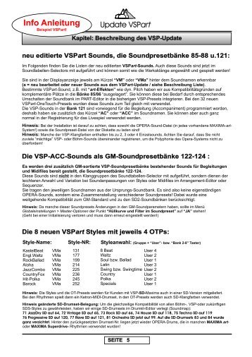 INFO Soundpresets VSP-SD je Ausstattung - Viva Musica