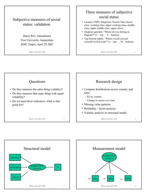 Subjective measures of social status - harry ganzeboom's home page