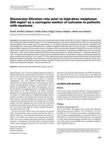 Glomerular filtration rate prior to high-dose melphalan 200 mg/m2 as ...