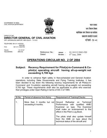 operations circular no. 2 of 2004 - Directorate General Civil Aviation