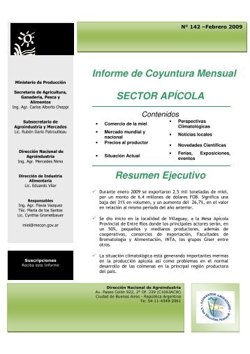 Informe de Coyuntura Mensual SECTOR APÍCOLA Resumen ...