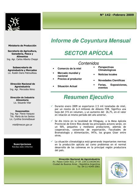 Informe de Coyuntura Mensual SECTOR APÍCOLA Resumen ...