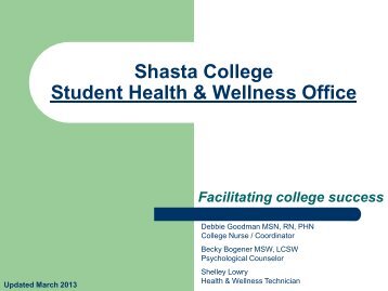 Shasta College Student Health & Wellness Office Services