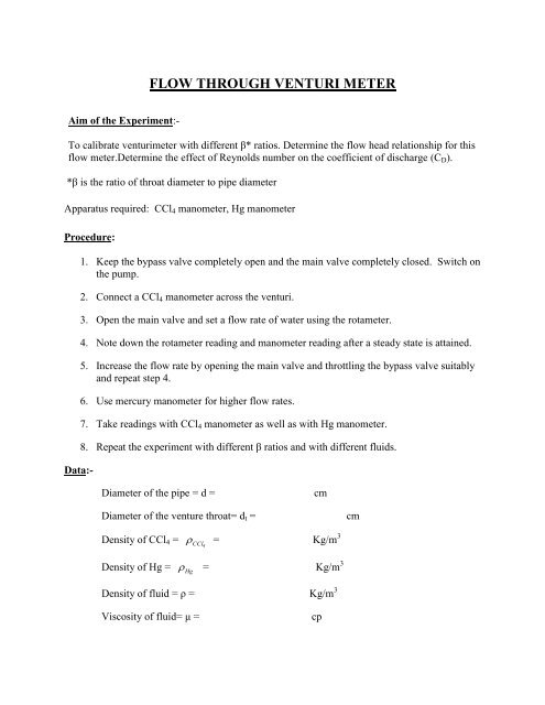 FLOW THROUGH VENTURI METER