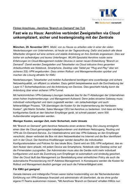 Fast wie zu Haus: Aerohive verbindet Zweigstellen via Cloud ...