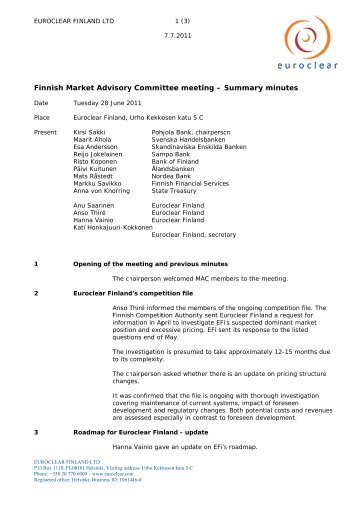 MAC- meeting summary report 28 June 2011 - Euroclear