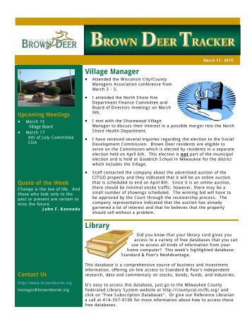 BROWN DEER TRACKER - Village of Brown Deer