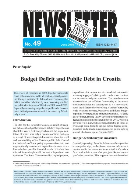 Budget Deficit and Public Debt in Croatia - Institut za Javne Financije
