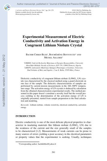 Experimental Measurement of Electric Conductivity and Activation ...