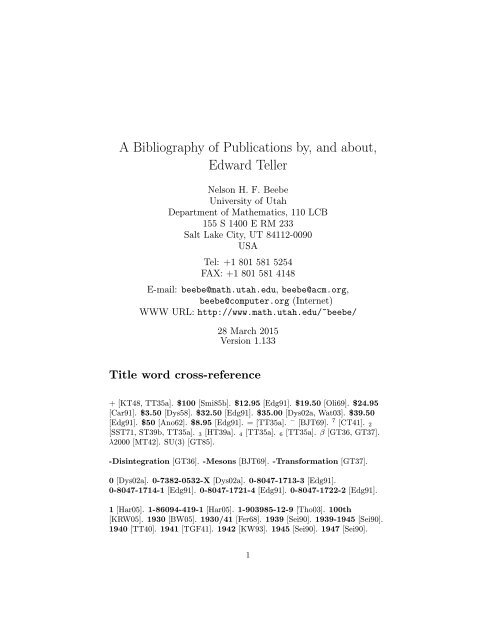 A Bibliography of Publications by, and about, Edward Teller - FTP