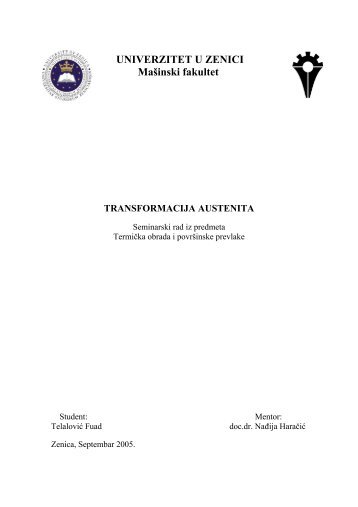 Transformacija austenita - MaÅ¡inski fakultet u Zenici - Univerzitet u ...