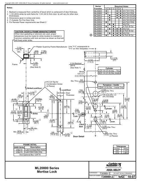 ML20800 Series Mortise Lock