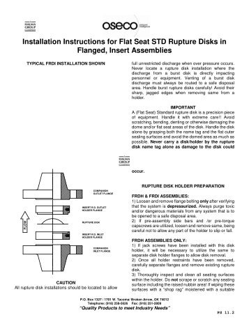 Installation Instructions for Flat Seat STD Rupture Disks in ... - Oseco